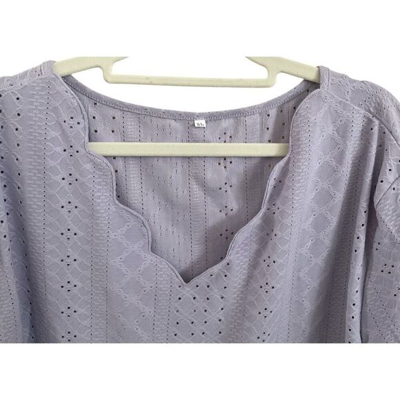 Lavender Short Sleeve Blouse with Scalloped Neckline XL - Picture 2 of 2